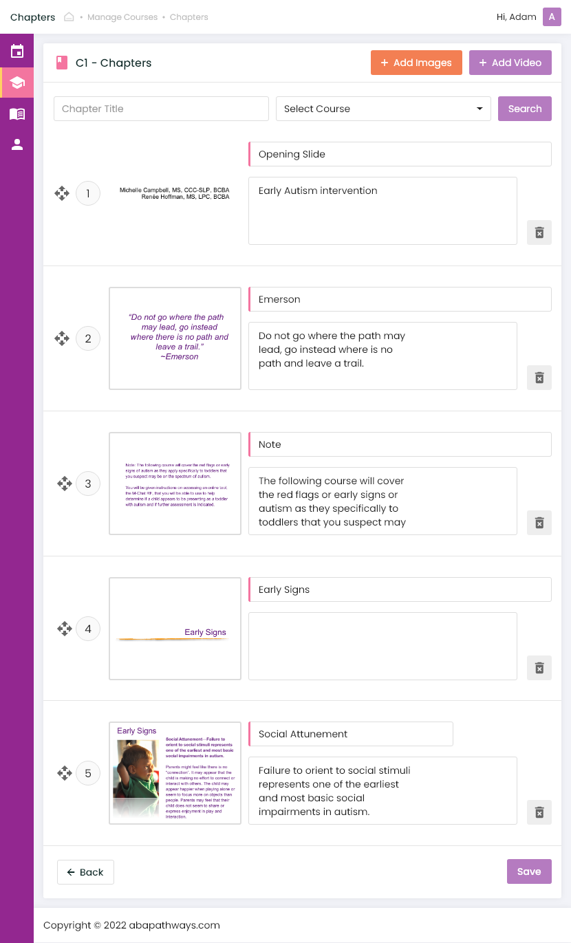Pathways Parent Training Program - Chapters