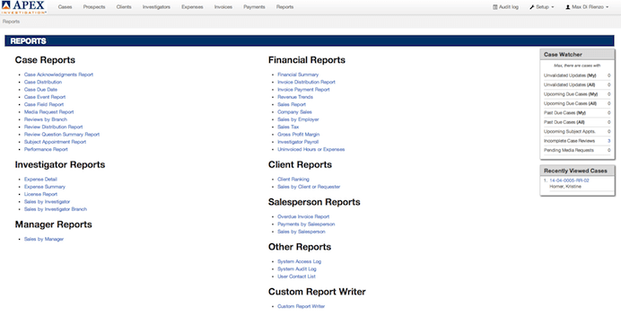 Apex - Web-based Investigation Management Software By Custom Software Lab